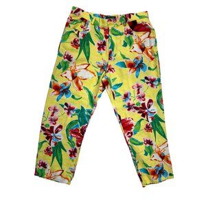 Ralph Lauren Pants Womens 12 Yellow‎ Tropical Floral Pattern Linen Ankle